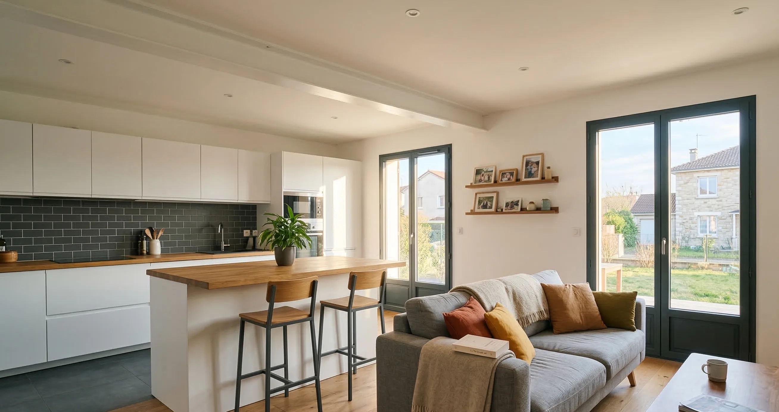 Rénovation intérieure — salon cuisine moderne